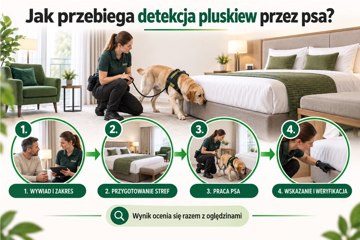 Przebieg detekcji pluskiew przez psa krok po kroku