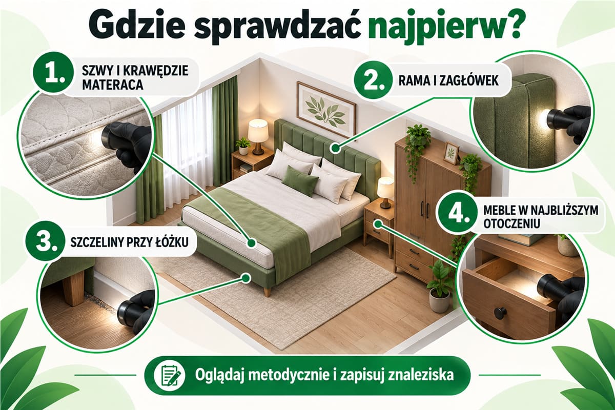 Kolejność oględzin łóżka przy podejrzeniu pluskiew